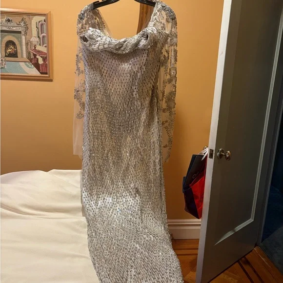 Rachel Gilbert | Dresses | Rachel Gilbert Pluss Custom Made On Top With  French Lace Silver Color | Poshmark